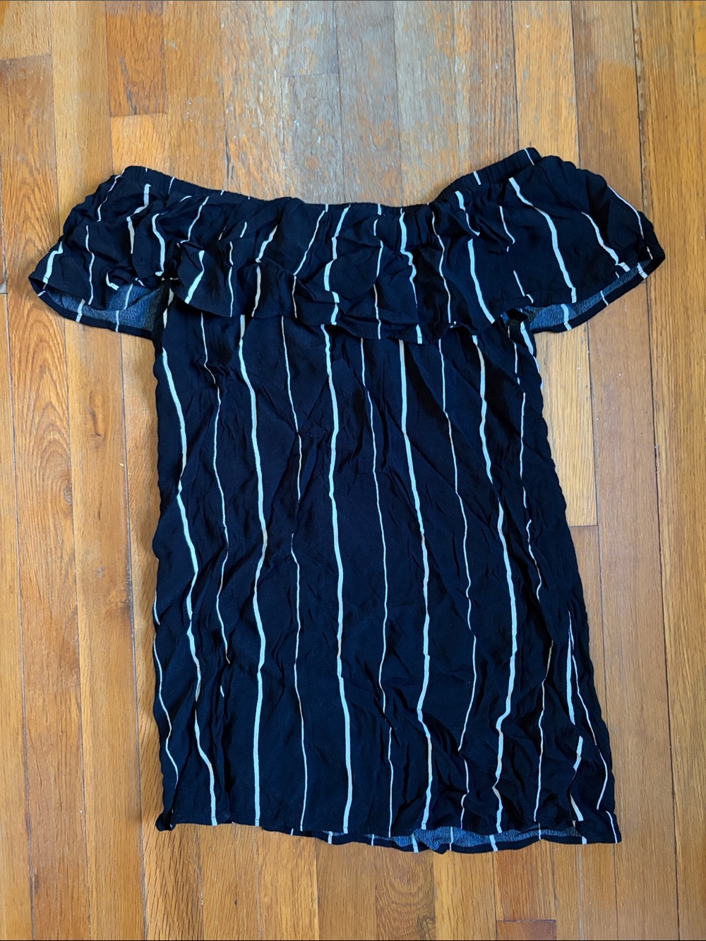 Forever 21 Black Off-Shoulder Top with White Vertical Stripes